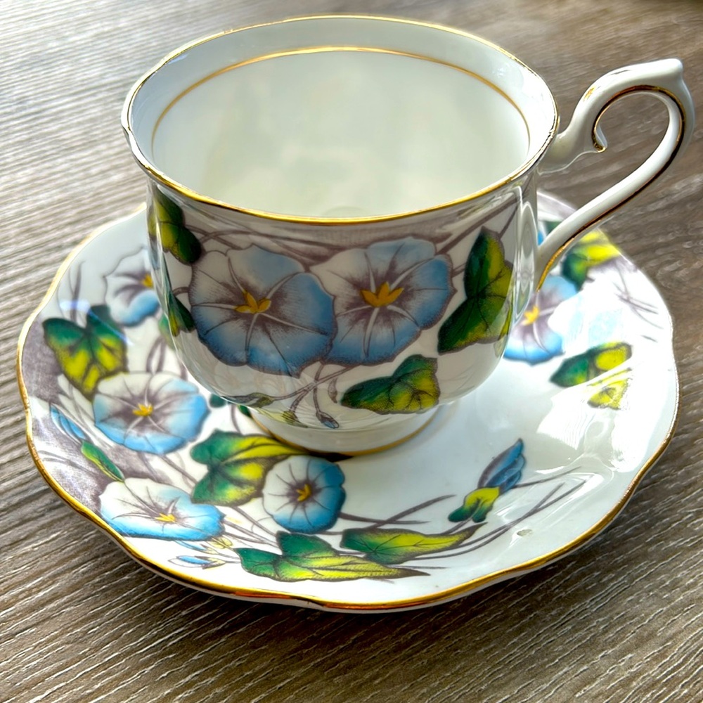 Royal Albert Footed Demitasse Flower of the Month#9 Morning Glory Tea Cup/Saucer